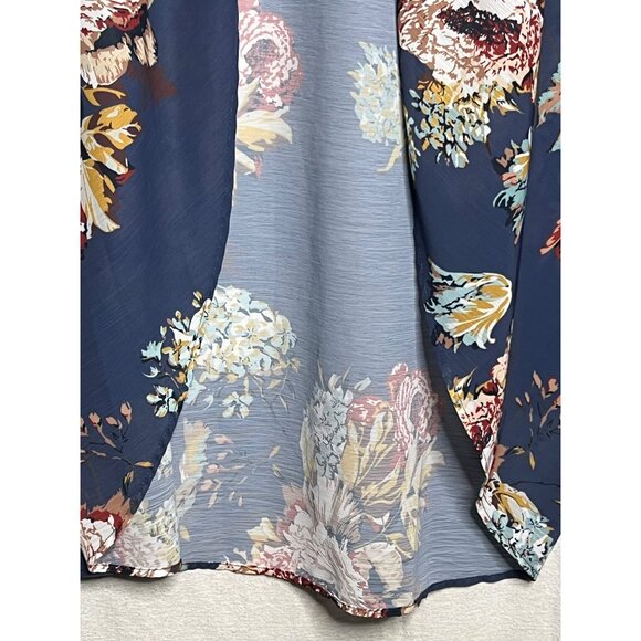 2X Floral Navy Blue Floral Sheer Open Front Kimono Cardigan Plus Size - Picture 6 of 10